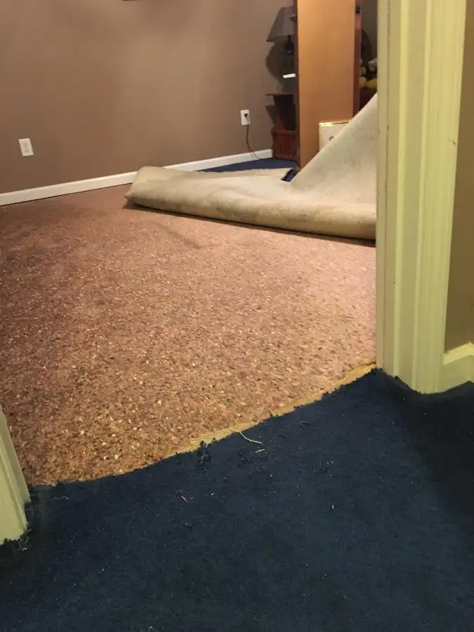 Carpet pad removal revealing water damage during Drying & Dehumidification in Traverse City