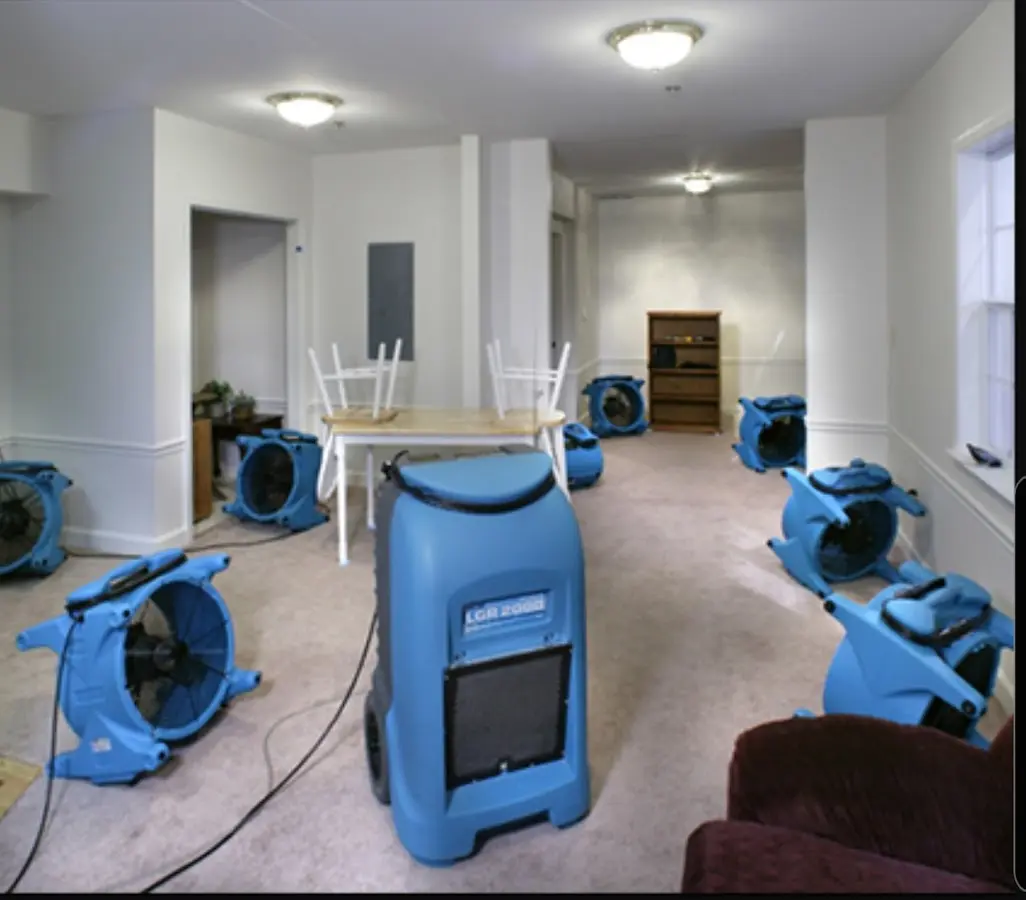 Air movers and dehumidifier setup for Water Damage Restoration in Traverse City